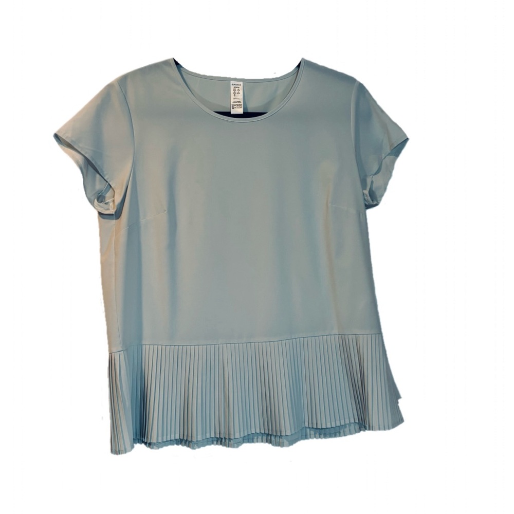 Spanx Shirt Medium pleated bottom cap sleeve Color is Tan or Beige